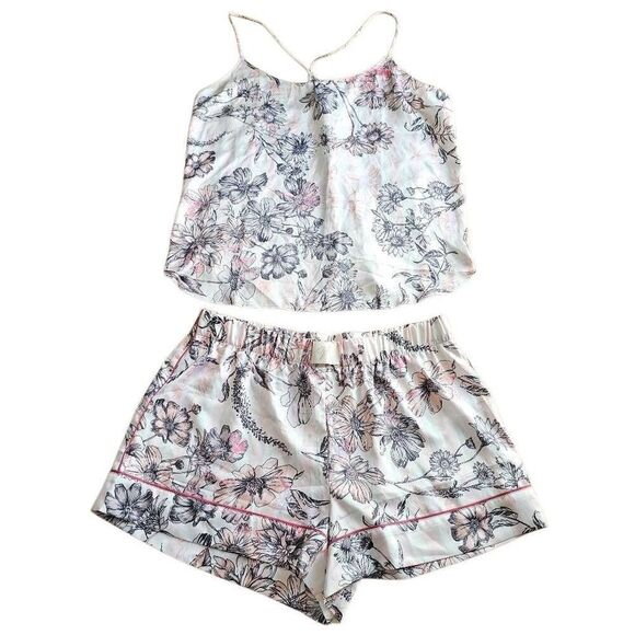 Victoria secret satin floral pink pajama set lounge shorts Sz M top Sz XL new - Picture 2 of 6